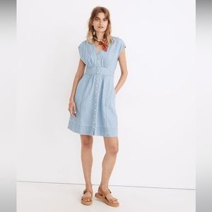 Madewell Denim Cap-Sleeve Button-Front Dress in Sunwashed Indigo